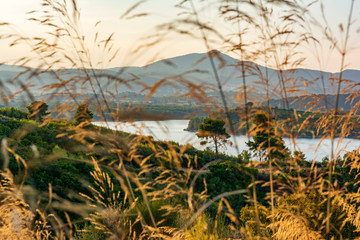 Lake Marathon on a autumn evening, Attica, Greece