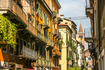 Fototapeta na wymiar Verona, Italy. Beautiful streets of Verona in sunny day.
