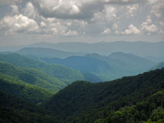 Fototapeta na wymiar Smoky Mountains Clouded Valley and Dappled Light
