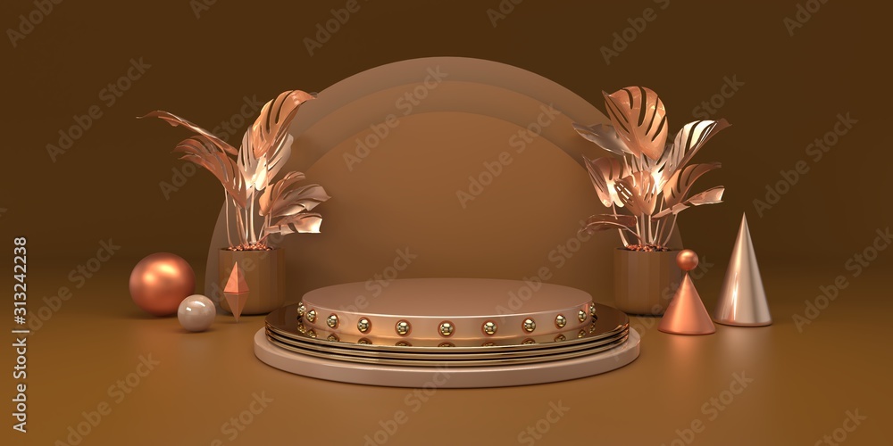 Poster abstract brown studio background with podium for product 3d render