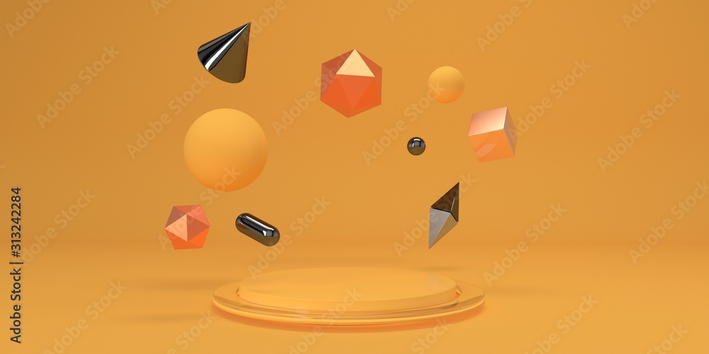 Aufkleber abstract yellow studio background with podium and geometry figures for product 3d render
