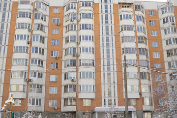 Dormitory area wth residential buildings in winter
