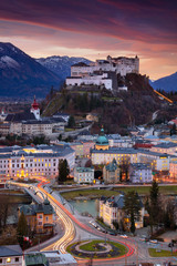 Salzburg, Austria. Cityscape image of the Salzburg, Austria with Hohensalzburg Fortress during...
