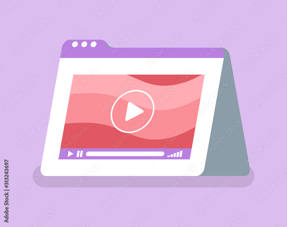 Aufkleber video from internet online website for learning vector. isolated icon of window of tablet with infor