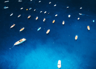 Aerial view of boats in the ocean
