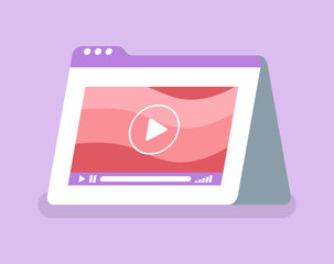 Video from internet online website for learning vector. Isolated icon of window of tablet with information for students, studying on computer, in distance