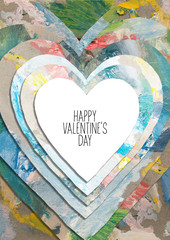  Greeting card for Valentine's Day. Ready-made layout from the artist's palette with brush strokes of oil paint.