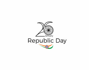 Indian Republic day concept with text 26 January. Vector Illustration.