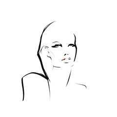 Portrait of young beautiful woman, model. Fashion illustration in sketch style. Vector