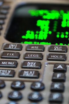 The Flight Management System on the Flight Deck of a Jumbo Jet in Flight
