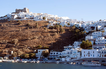 Fototapeta premium Picture of the harbour and castle at the Greek island of Astypalaia
