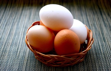 Chicken eggs in a basket