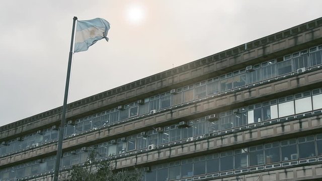 Argentina Flag in the Campus of the Public University of Buenos Aires (Ciudad Universitaria), in Buenos Aires, Argentina. Zoom In.
