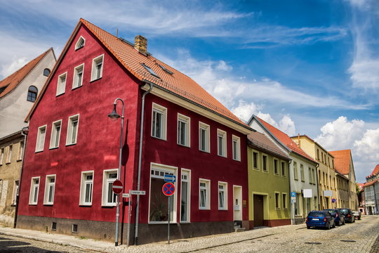 delitzsch, deutschland - historische h&auml;user in der altstadt