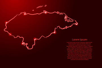 Honduras map from the contour red brush lines different thickness and glowing stars on dark background. Vector illustration.