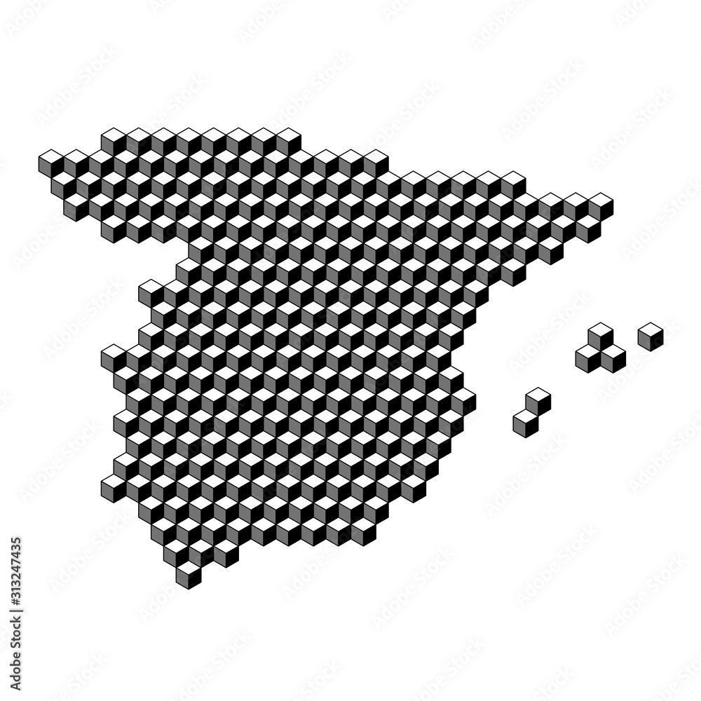 Aufkleber spain map from 3d black cubes isometric abstract concept, square pattern, angular geometric shape. v