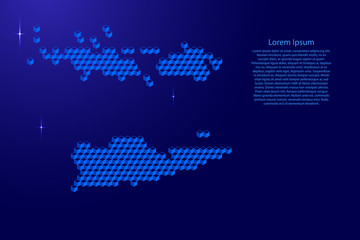 US Virgin Islands map from 3D classic blue color cubes isometric abstract concept, square pattern, angular geometric shape, glowing stars. Vector illustration.