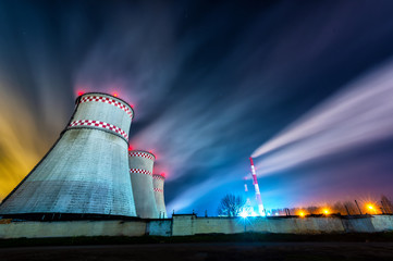 power plant night lights smoke long exposure pipes cooling towers © Дима Карабинов