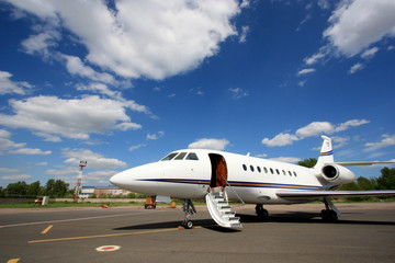 Business jet is waiting for passengers and ready to go