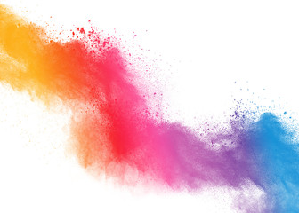 abstract powder splatted background. Colorful powder explosion on white background. Colored cloud. Colorful dust explode. Paint Holi.