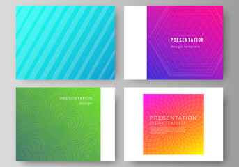 The minimalistic abstract vector illustration of the editable layout of the presentation slides design business templates. Abstract geometric pattern with colorful gradient business background.