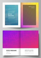 Vector layout of two A4 format modern cover mockups design templates for bifold brochure, magazine, flyer, booklet, annual report. Abstract geometric pattern with colorful gradient business background