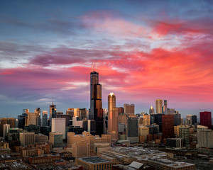Naklejka na ściany i meble skyline at sunset Sears Tower Chicago