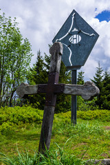 Summit Cross of Karkopf, 1496 m in Chiemgauer Alps, Ostalpen, located in Samerberg, Upper Bavaria, Germany