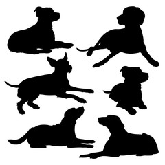 Set of sitting dogs. Dog silhouette. Stock Vector Illustration on a white background