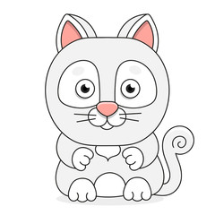 Cat On A White Background, Vector Illustration Suitable For Greeting Card, Poster Or T-shirt Printing.