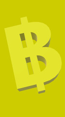 Thai Baht Symbol. The official currency of Thailand, THB. Coin sign graphic isolated of legal tender. 3d illustration. Graphic modern. Text block and olive drab background, economy.