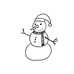 snowman in a hat and scarf hand drawn in scandinavian style. winter, snow