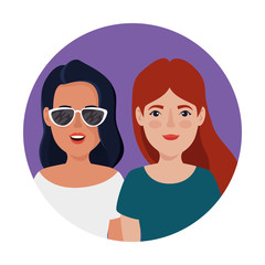 beautiful women in frame circular avatar character vector illustration design