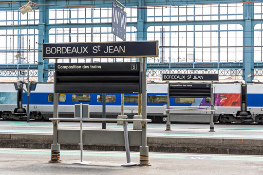 Bordeaux, France - June 13, 2017: Platforms of main railway station (Gare SNCF) of Bordeaux city, Bordeaux-Saint-Jean. The current station building opened in 1898