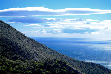 Mountain side mediterranean Sea and sky
