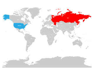 United States and Russia highlighted on political map of World. Vector illustration