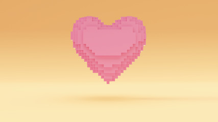 Pink Simple Heart Pixel Cubes Medium with Warm Cream Background 3d illustration 3d render