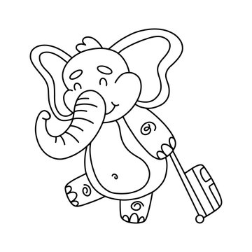 Cute cartoon baby elephant. Animal print. Vector illustration isolated on a white background.