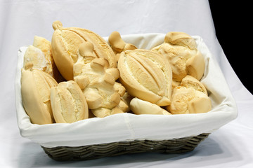 Wicker basket with different types of bread.