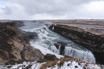 Gullfoss top view waterfall in Iceland