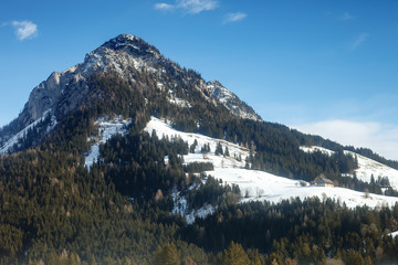 Beautiful view snow capped mountains, European beautiful winter mountains in Alps. Winter landscape.
