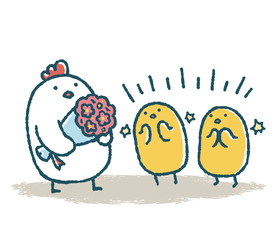 ゆるいにわとりはひよこたちに拍手で祝福される