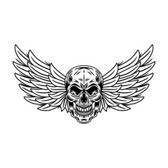 Vintage winged skulls isolated retro vector illustration on a white background. Great design for any purposes.
