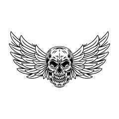 Vintage winged skulls isolated retro vector illustration on a white background. Great design for any purposes.