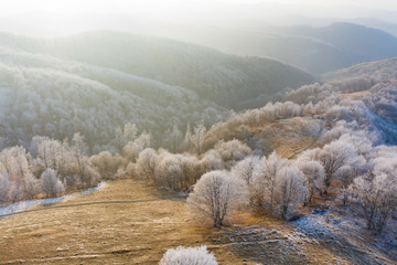 Transylvanian winter landscape - drone view.