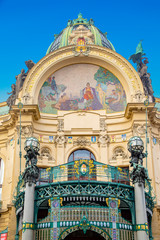 Obraz premium Municipal House - Art Nouveau historical building at Republic Square in Prague, Czech Republic.