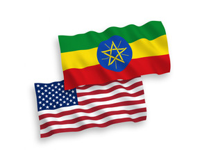 Flags of Ethiopia and America on a white background