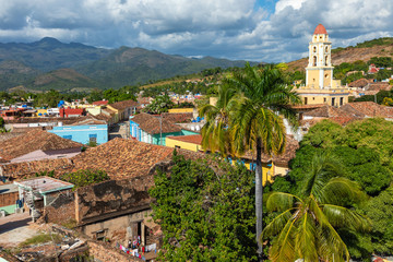 Trinidad, panoramic skyline with mountains and colonial houses. The village is a Unesco World Heritage and major tourist landmark in the Caribbean Island. Cuba.