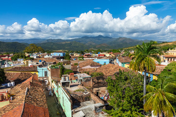 Trinidad, panoramic skyline with mountains and colonial houses. The village is a Unesco World...