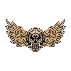 Vintage cartoon winged skulls isolated retro vector illustration on a white background. Great design for any purposes.